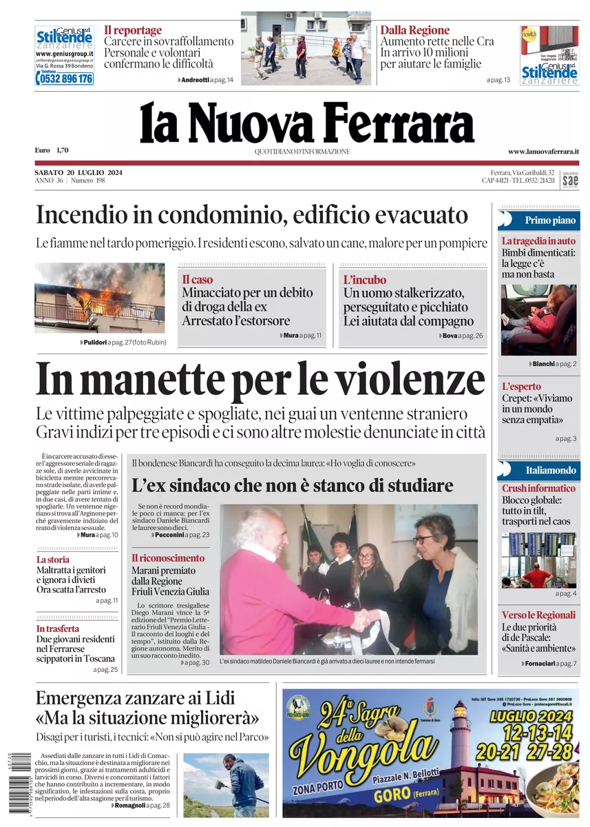 Prima-pagina-nuova ferrara-oggi-edizione-del-2024-07-20